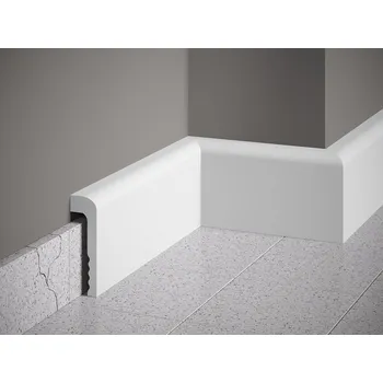 Obklad Mardom Decor VZOREK - Podlahová lišta – HLADKÁ, tvrdý plast PolyForce (HD Polymer), základní bílý nátěr (přetíratelný), 110 x 22 x 100 mm