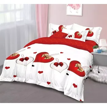 Povlečení VALENTÝNSKÁ AKCE ! LUXUSNÍ BAVLNĚNÉ OBOUSTRANNÉ FRANCOUZSKÉ POVLEČENÍ 200x220 cm - SRDÍČKA S MAŠLIČKOU + PROSTĚRADLO ZDARMA !