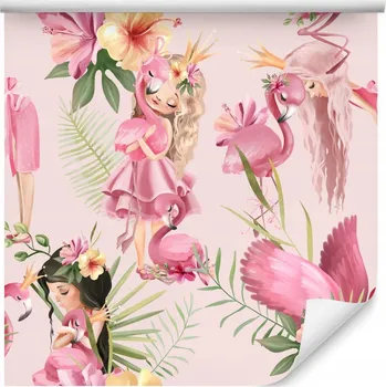 Fototapeta Tapeta pro HOLČIČKU Princezny Plameňáci Korunka