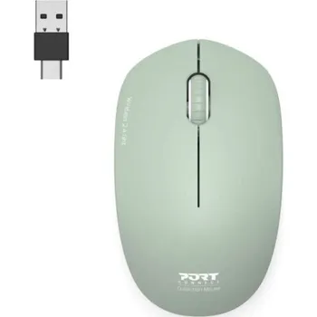 Myš PORT CONNECT Wireless COLLECTION, bezdrátová myš, USB-A a USB-C dongle, 2.4Ghz, 1600DPI, olivová