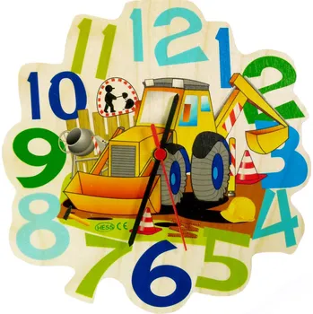 Hodiny Hess Dětské dřevěné hodiny bagr