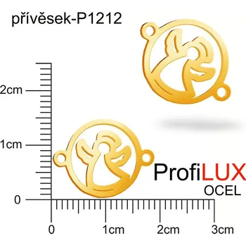 Přívěsek Přívěsek Ocel ozn-P1212 ANDĚL v kruhu velikost 15x20mm tl.1,2mm. Barva POZLACENO. Řada přívěsků ProfiLUX