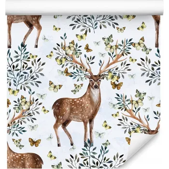 Fototapeta Dekorativní tapeta JELENI Listy Motýli Příroda