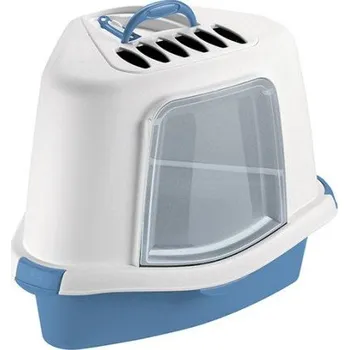Toaleta pro kočku Toaleta pro kočky rohová - Sprint Corner plus, krytá, nodrická modrá/bílá