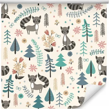 Fototapeta Dětská tapeta zvířata z lesa ROSTLINY květiny