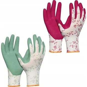 Pracovní rukavice ZAHRADNÍ RUKAVICE GEBOL FLOWER 2 PÁRY VELIKOST 8 ODSTÍNY RŮŽOVÉ A ZELENÉ