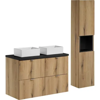 Koupelnový nábytek Koupelnová sestava Nova Oak Gaja se skříňkami a umyvadlem 100 cm dub evoke/černá