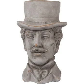 Květináč Šedý antik cementový květináč muž s kloboukem - 15*16*24 cm