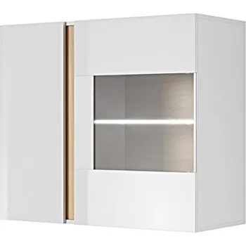 Knihovna Laski Vitrína závěsná Arco 96 bílá + dub grandson LED osvětlení: BEZ osvětlení