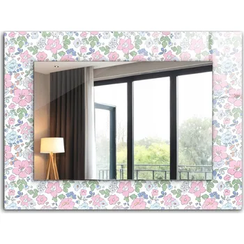 Zrcadlo Nástěnné zrcadlo s rámem z tvrzeného skla 80x60 cm - Květinový vzor látky