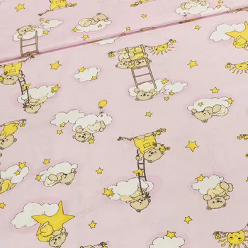 Bavlněné plátno dětské medvídci na obláčku a měsíci, růžová š.150cm (látka v metráži)