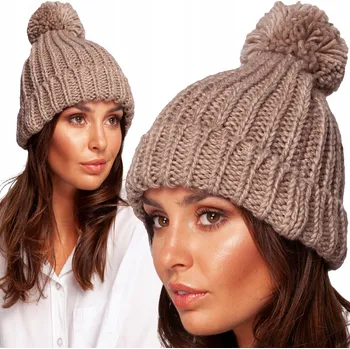 Čepice DÁMSKÁ ZIMNÍ ČEPICE TEPLÁ POHODLNÁ UNIVERZÁLNÍ BÉŽOVÁ