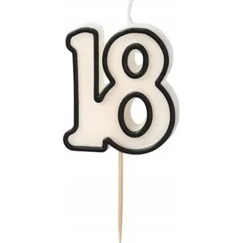 Narozeninová svíčka číslo 18, osmnácté NAROZENINY 5,5 cm, bílo-černá 1 Ks