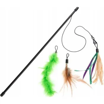 Hračka pro kočku Rybářský prut hračka pro kočky 4 vyměnitelné hroty peříčko lýko tkanina 3v1 100 cm