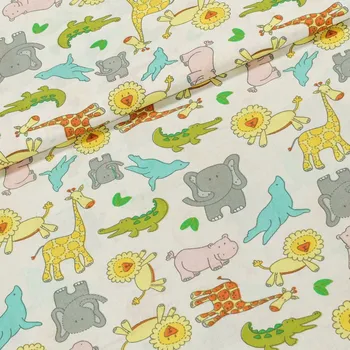 Bavlněné plátno dětské africká zvířátka a tuleni, smetanová š.160 cm (látka v metráži)
