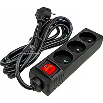 Napájecí kabel Prodlužovací Kabel 3 zásuvky s uzemněním 3 m, černý, podsvícený vypínač 3x1,5