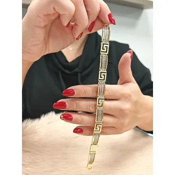 Náramek Zlatý náramek s řeckým vzorem v kombinaci dvojího zlata Délka náramku: 22 cm, Váha: 19,05 g, Ryzost: 14kt (585/1000)