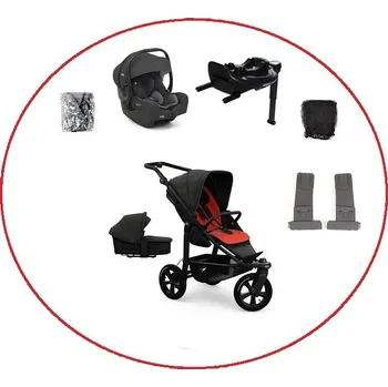 Kočárek Akční set TFK Mono3 combi pushchair + stroller seat - air wheel unit Anthracite with red highlights + autosedačka + isofix base 360°