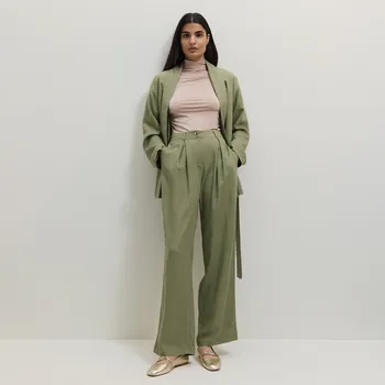 Reserved - Kalhoty s příměsí lnu - světle olivová - 458EN-81X - 458EN-81X-M