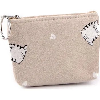 Peněženka Malá peněženka / klíčenka kočka, textilní 11x8 cm, malé, 3 béžová světlá