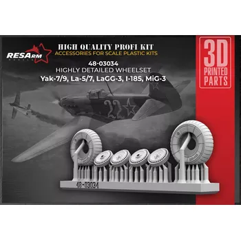 Plastikový model RESARM 1/48 Yak 7-9, La 5-7, LaGG 3 MIG-3 wheels set 1