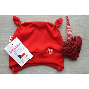 Kojenecké oblečení AMÁLKA Bavlněná čepička srdíčko, červená Velikost: 80-86