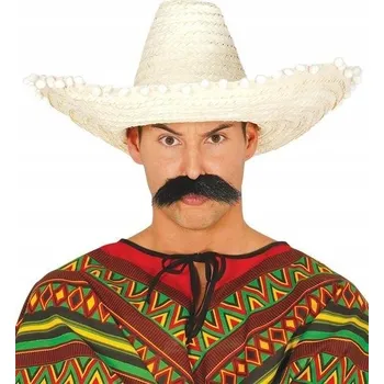 Klobouk Mexické sombrero ze slámy s bambulkami 50 cm