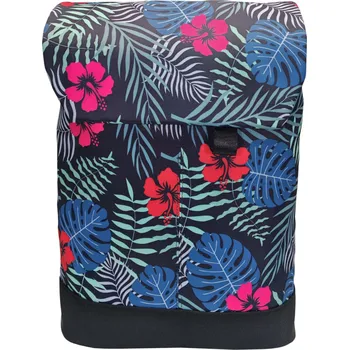 Městský batoh Černo-modro-červený dámský květinový batoh s klopou Harmony