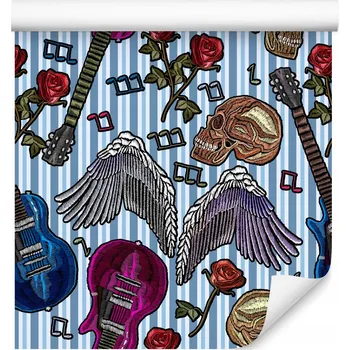 Fototapeta Tapeta pro teenagery – Kytary, lebky, hudba a květiny