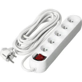 Prodlužovací kabel PRODLUŽOVACÍ KABEL 5 ZÁSUVEK 3m BÍLÝ S VYPÍNAČEM A UZEMNĚNÍM