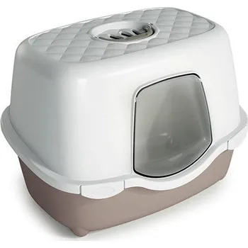 Toaleta pro kočku Toaleta pro kočky Trés Chic Indoor Filter, krytá - kočičí WC s filtrem, 56 x 39 x 39 cm, holubí šedá/bílá
