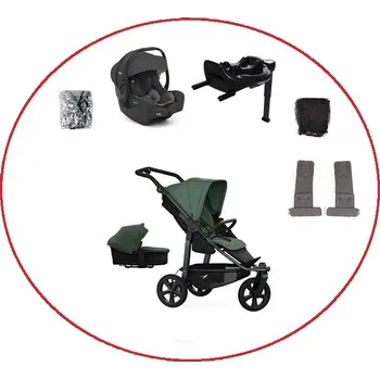 Kočárek Akční set TFK Mono3 combi pushchair + stroller seat - air chamber wheel unit Olive+ autosedačka + isofix base 360°
