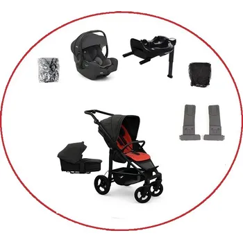 Kočárek Akční set TFK Mono4 combi pushchair + stroller seat - air chamber wheel unit Anthracite with red highlights + autosedačka + isofix base 360°
