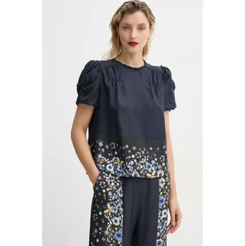 Dámská halenka Hedvábná halenka MUNTHE FAHSAI tmavomodrá barva, vzorovaná, 251100925118 59X, vel. 34