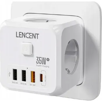 Elektrická zásuvka Prodlužovací kabel s USB, rozbočka Lencent, bílý