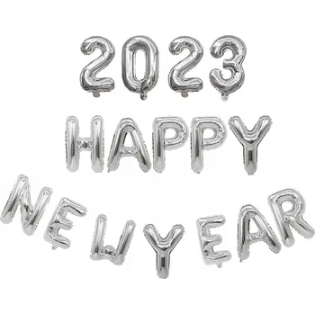 Balónek SADA BALÓNKŮ ŠŤASTNÝ NOVÝ ROK 2023 STŘÍBRNÁ SILVESTROVSKÁ