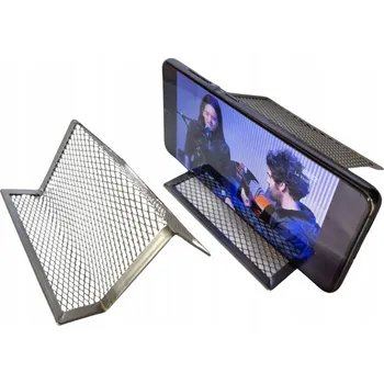 Stojánek na telefon stříbrný kovový, kovový síťovaný držák na vizitky na stůl