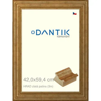 Rám na obraz DANTIK rámeček 42x59,4 | HRAD zlatá patina (Plexi Čiré) (Vyrobeno s láskou u nás v DANTIKU)