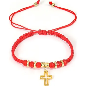 Náramek Pletený náramek s křížkem červený ZDS227