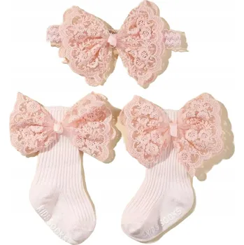 Čelenka Dárková sada pro holčičku – kojenecké ponožky, čelenka, sponka do vlasů