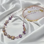 Lampglas Náhrdelník Violet Dream s 24karátovým zlatem a ryzím stříbrem v perlách Lampglas
