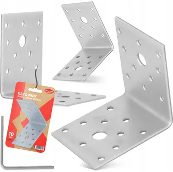 Úhloměr 10x TESAŘSKÝ ÚHELNÍK OCELOVÝ 70x70x55 mm SPOJOVACÍ ÚHELNÍK PRO MONTÁŽ DŘEVA