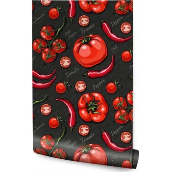 Fototapeta Tapeta papričky chilli rajčata nápisy do kuchyně