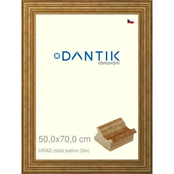 Rám na obraz DANTIK rámeček 50x70 | HRAD zlatá patina (Plexi Čiré) (Vyrobeno s láskou u nás v DANTIKU)