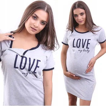 Dámská noční košile NA KOJENÍ FORMOMMY LOVE S KNOFLÍKY DRUKY ŠEDÉ 4XL