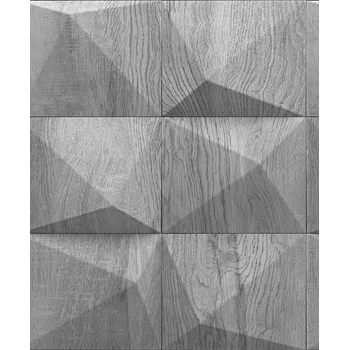Tapeta ŠEDÁ GEOMETRICKÁ TAPETA IMITUJÍCÍ DŘEVO 3D EFEKT VINYLOVÁ