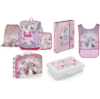 Školní batoh Karton P+P Školní sada set 7ks PREMIUM kůň koně romantik 2024 s batohem, sada vhodná i pro prvňáčky 0-13724/07