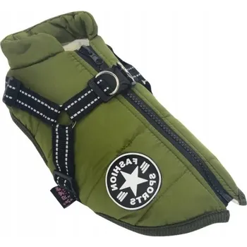 Obleček pro psa BUNDA OBLEČEK PRO PSA VESTA TEPLÁ ZIMNÍ ZELENÁ S POSTROJEM S