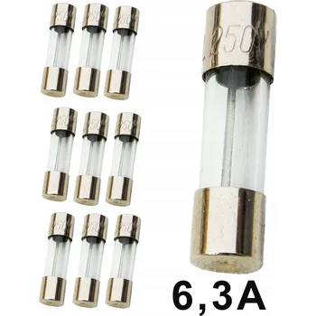 Autopojistky 10x Skleněná pojistka TV WTA 6,3A 20mm 10 Ks LED