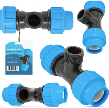 Vodovodní potrubí T-rozdělovač PN16 se závitem, spojka PE Trubky 40x1 1/2x40